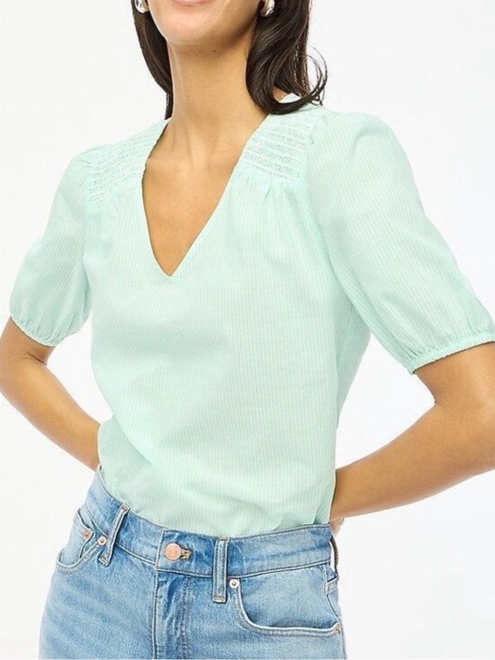 J. Crew Pinstripe Green White Blouse Top Women’s Medium